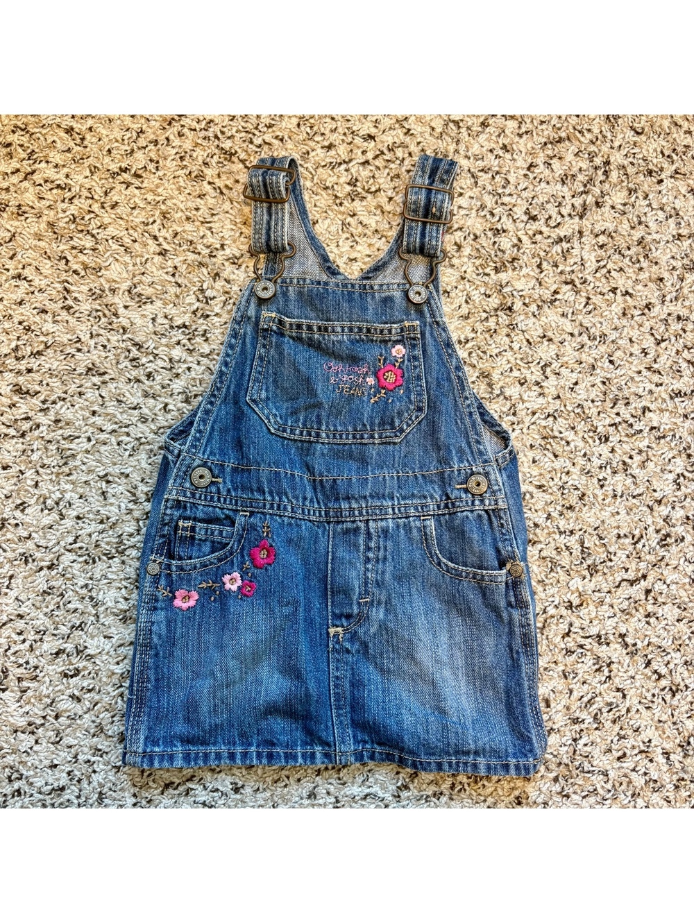 Vintage OshKosh BβGosh Overalls 24 Months Floral Embroidered Denim Girls 90s Y2K